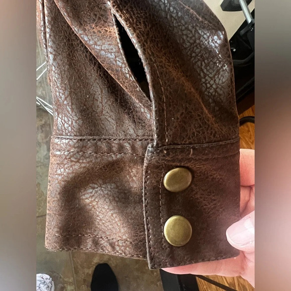 M By Marc Bouwer Sz M Brown Faux Leather Jacket Coat Side Lace up Leopard lining - Picture 7 of 16